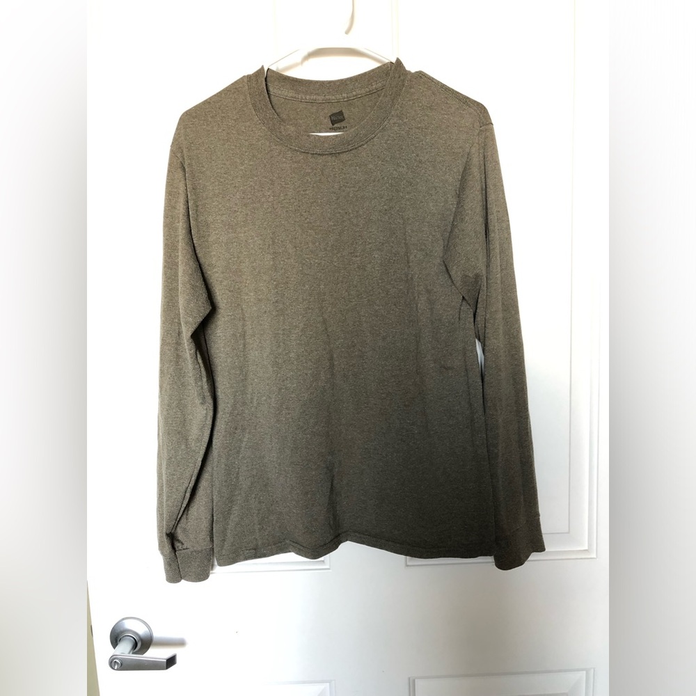 Hanes Men's Casual Long Sleeve Olive Green Shirt Size Small
